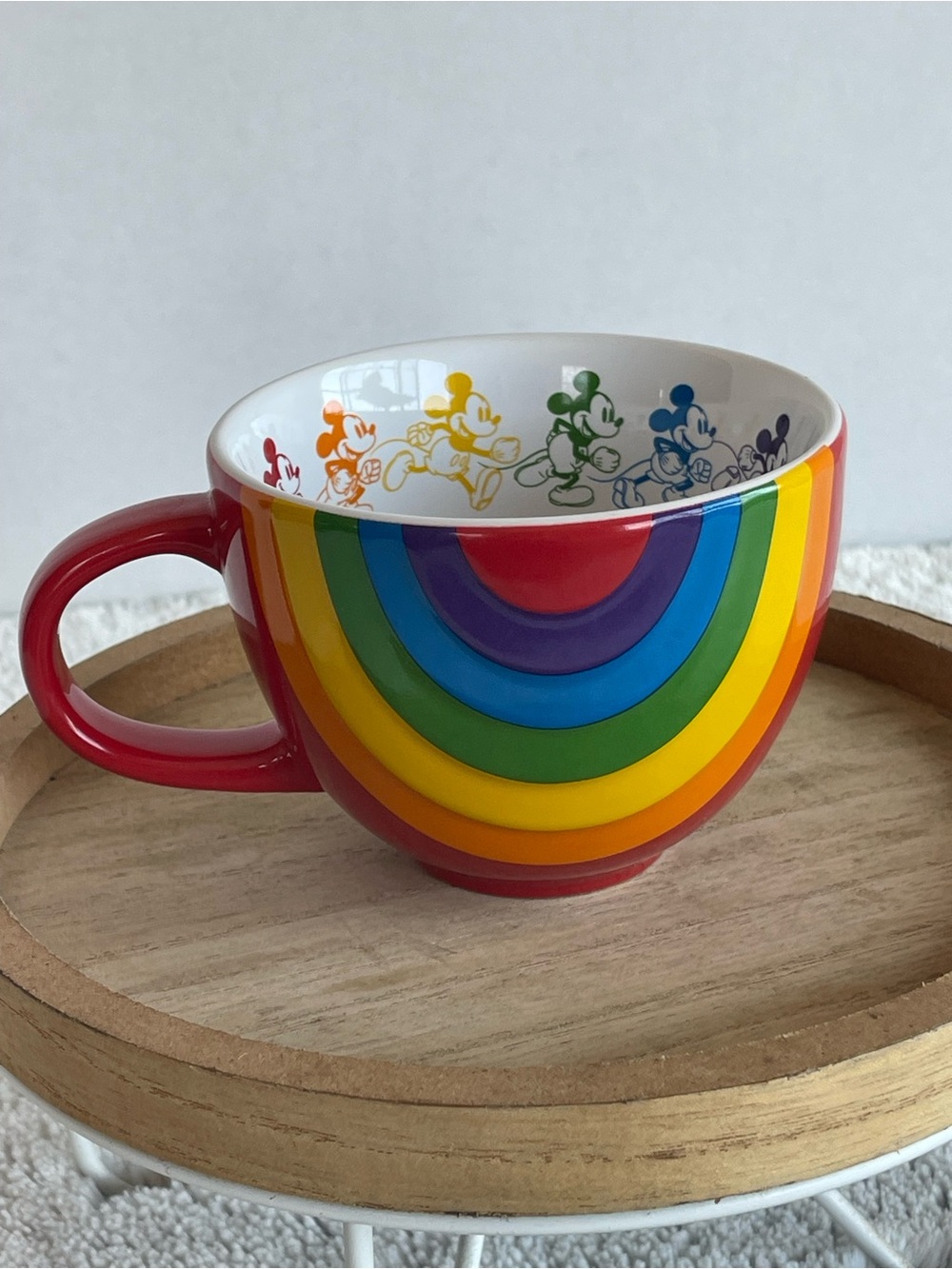 Disney Rainbow Mickey Mug - Red Exterior with Multicolor Stripes - Picture 2 of 7